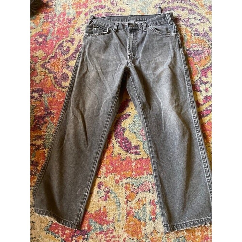 Vtg Dickies Black Denim Pants Thrashed Hems Grunge Workwear